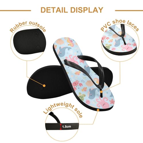 ALAZA Cute Cartoon Marine Life Flip Flops for Women Fashion Beach Slippers Comfort Mens Flip Flops Non-Slip Rubber Shower Slippers Sandal for Hotel Travel Sport,XS3