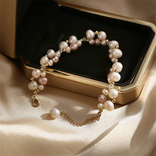 Pulsera de Doble Perla para Mujer, Sistema Sen de Agua Dulce, Cuerda Trenzada a Mano para Enviar Regalos