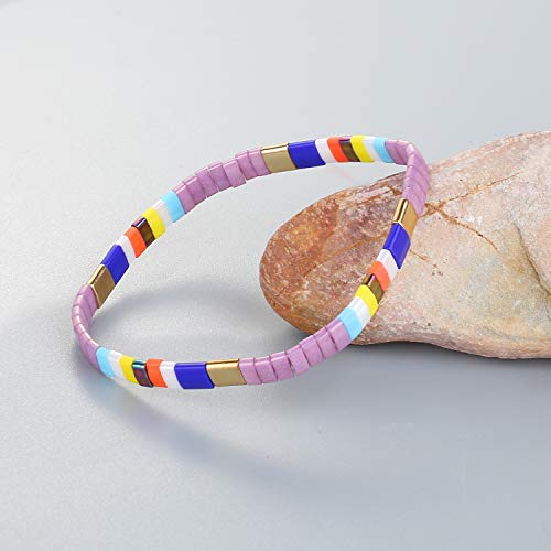 Image of KELITCH Women Stretch Bracelets Mixed Tila Seed Beaded Bracelets Lucky Jewelry for Women Lovers