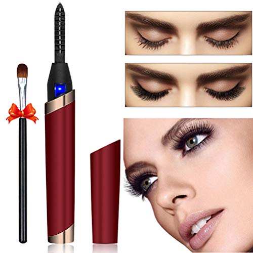 Preisvergleich Produktbild Beheizte Wimpernzange, Elektrisch Heated Eyelash Curler Wiederaufladbarer Tragbarer Lash Curler, Portable Heizbare Wimpernzange Rot, Schönheit Make Up Tool (Geschenk Lidschattenpinsel)