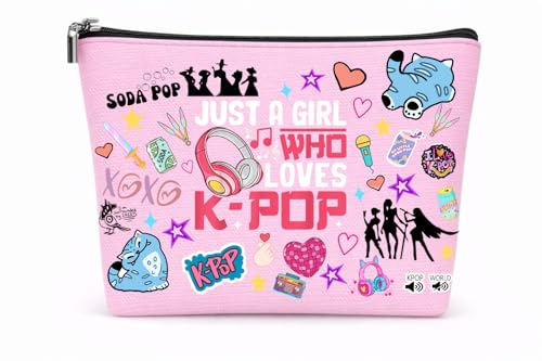 TWOLEMON K-Pop Makeup Bag Portable Canvas Cosmetic Pouch With Zipper Closure Cute kpop Organizer for Travel, Toiletries, Makeup Brushes & Daily Essentials