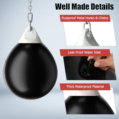 GYMAX Punching Bag, Water Aqua Bag w/Water Injector & Hanging Accessories, Folding Heavy Duty Boxing Bag for Home Gym, Boxing Training Equipment for Adults (110LBS, Black)