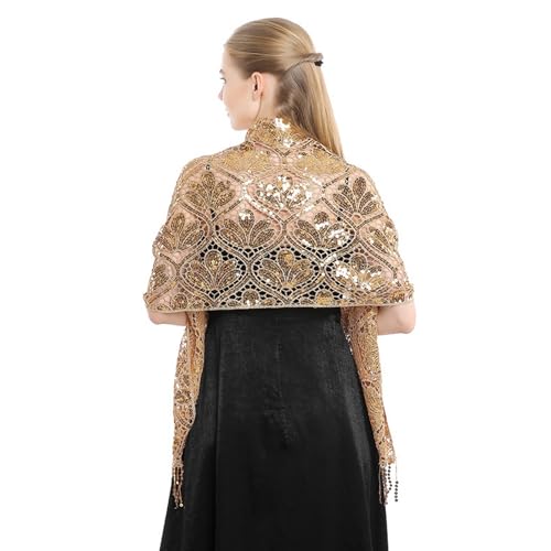 Womens Elegant Sequin Embroidered Evening Shawl Wrap Sparkly Lace Sheer Cape Cover Up Scarf for Wedding Prom Cocktail Party2