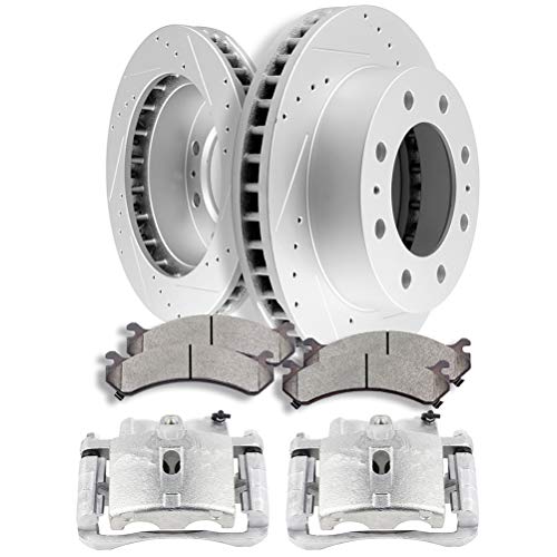 Image of SCITOO Front Brake Kit [4] Brake Pads [2] Brake Rotors [2] Brake Disc Calipers w /Bracket Compatible With 2002-2006 for Cadillac for Escalade,2003-2006 for Cadillac for Escalade ESV