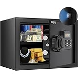 WASJOYE 家庭用金庫 小型 テンキー式 電子金庫 キャビネット金庫 家庭用 業務用 店舗用 A4用紙対応 鍵付き 仕切り板付き 床・壁に固定可能 警報アラーム付き 防犯金庫 日本語取扱説明書 (16.90L)