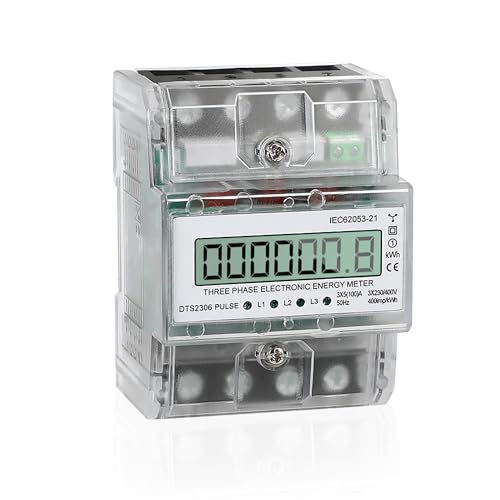 Stromzähler 3 Phasen Drehstromzähler 5-100A DIN Hutschiene Energiezähler 6+1 Stellen 230/400V Digitaler Zweirichtungs-KWh Zähler Mit Impulsausgang