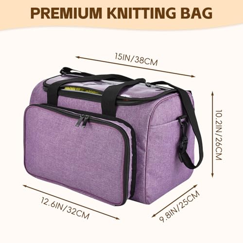 Image of Knitting Bag, Large Capacity Yarn Storage Organizer Tote Bag with Compartments and Pockets for Knitting Needles, Crochet Hooks, Knitting Project and Accessories, Bag Only, Purple