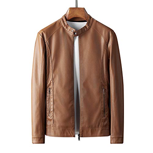 ADMAIEIA Pu Lederjacken Für Herren - Gelbe Kunstlederjacke Männer Herbst Pu Einfarbig Stehkragen Reißverschluss Slim Fashion Lederjacke,3XL Cover