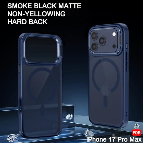 Image of TheGiftKart Hybrid Matte Frosted Back Cover Case for iPhone 17 Pro Max Compatible with MagSafe | Built-in Stand | Shockproof Hard Back Cover Case for iPhone 17 Pro Max (PC & TPU, Translucent Blue)