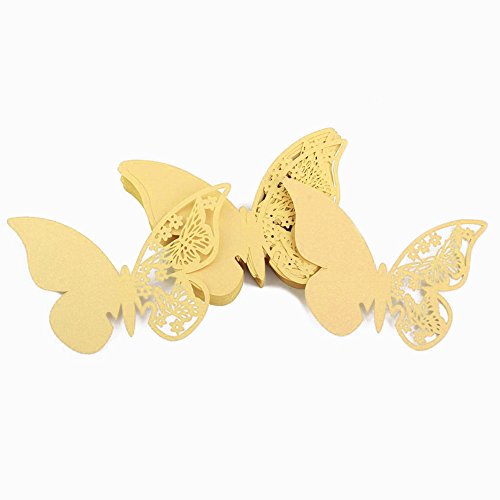 Weddecor 50pcs Gold Butterfly Precise Cut Wine Glass Paper Name Place Card for Party Favor Birthday Events Wedding Shows