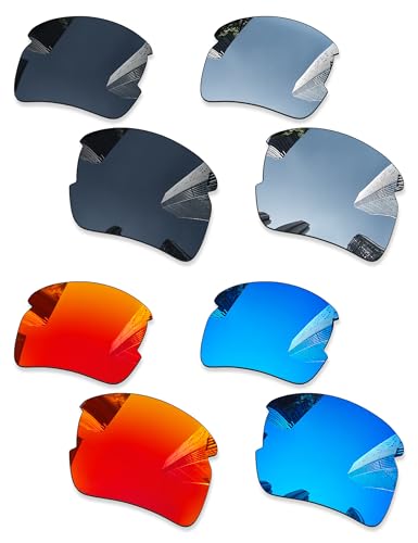 Image of 4 Pairs Ploarized Replacement Lenses for Oakley Flak 2.0 XL OO9188 Sunglasses - Black + Silver Titanium + Ice Blue + Fire Red