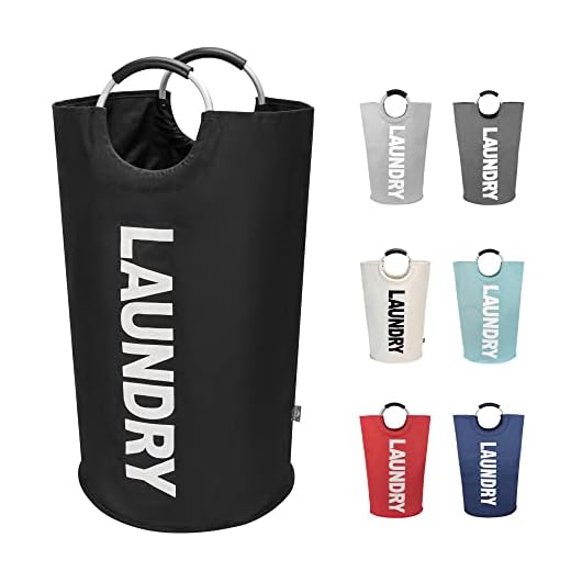 DOKEHOM 90L Large Laundry Basket, Collapsible Laundry Bag, Freestanding Tall Clothes Hamper, Foldable Washing Bin (Black)