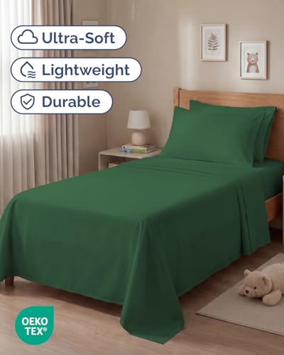Image of Twin 4 Piece Bed Sheet Set - Breathable & Cooling Sheets - Emerald Green | Ultra Soft Hotel Luxury Bedding Set with 8-16 Inch Deep Pockets, 1 Flat & 1 Fitted Sheet & 2 Pillowcases, Wrinkle & Fade Free