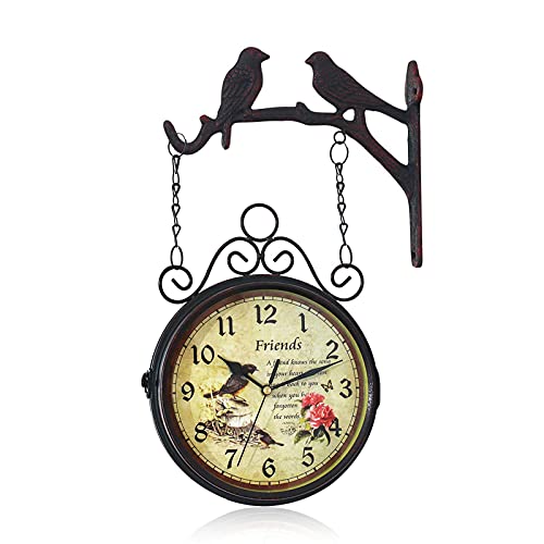 Horloge station nostalgie double face double cadran en fer forgé