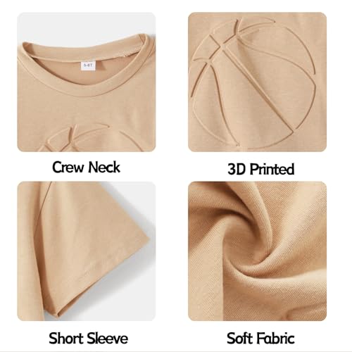 Image of Boys 2 Piece Outfits Short Sleeve Basketball Pattern T-Shirt and Shorts Summer Clothes for Kids 5-12 Years