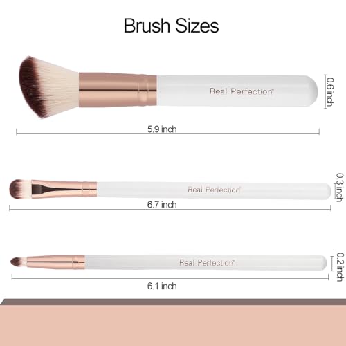 Image of Real Perfection Makeup Brush Set 16 Pcs with 1 Eyebrow Razor Premium Synthetic Foundation Powder Concealers Eyeshadow Blush Makeup Brushes Make up Brushes Kit (White)