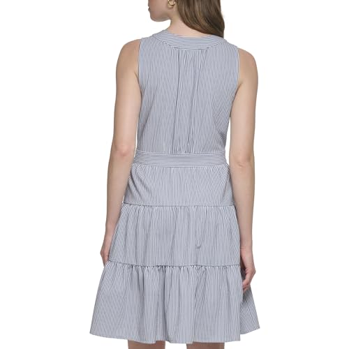 Image of Tommy Hilfiger Women's Sleeveless V-Neck Tie Waist Tiered Mini Dress