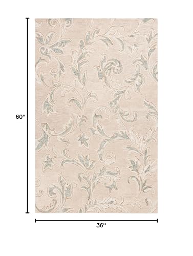 Tapete decorativo beige y gris 3' x 5' de lana hecha a mano miniatura 6
