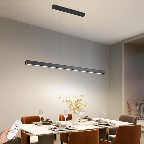 SENFAY Lámpara colgante LED Moderna Regulable, 80cm Iluminación colgante Negro con Control Remoto, 32W Lampara Colgante Isla Cocina Diseño lineal altura ajustable Para Comedor, Cocina, Oficina
