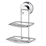 willstar Soap Dish Stainless Steel Double--Vacuum Suction Cup Soap Dish Holder, Stainless Steel Nail Free No Drilling for Bathroom Shower Kitchen