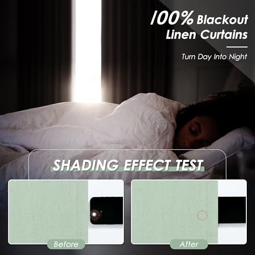 Image of Aqua Green 100% Blackout Linen Curtains for Bedroom 102 Inches Long Back Tab Rod Pocket Thermal Insulated Acoustic Panels Black out Curtain for Living Room Dining Room Modern Drapes 52x102, 2 Panels