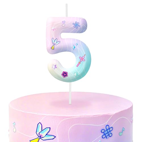 Image of Pink Number 5 Birthday Candles, Cartoon Themed Cake Toppers for Boys Girls Cake Decorations, Birthday Decorations Party Supplies, Number Candles for Party Decor
