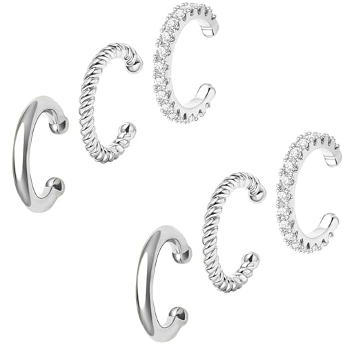 Image of 6Pcs Ear Cuffs Without Piercing for Women, Hypoallergenic Alloy Hoop Ear Clips with Rhinestone Shine, Gold & Silver Colour Ear Cuff Earrings Set, Trendy Gift Accessories