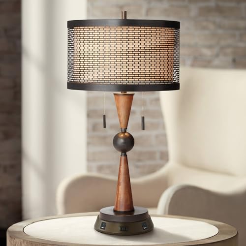 Franklin Iron Works Hunter Rustic Farmhouse Table Lamp with USB and AC Power Outlet Workstation Charging Base 28.75