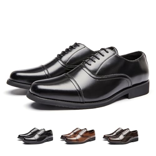 Men's Genuine Leather Hand Stitched Dress Oxfords Shoes Fashion Classic Round Toe Lace Up Low Top Derby Shoes Comfortable Business Casual Office Wedding Formal Shoes