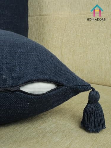 Image of HOMADORN Luxury Cotton Handmade Decorative Boho Throw Pillow Covers with Tassels for Sofa Couch Living Room Indoor Outdoor Chair Car Farmhouse (16X16 INCHES (Square), Navy (Pack of 2))