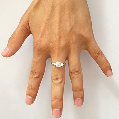 Zlaebl 1-1/2 Carat (Ctw) 3 Stone Moissanite Engagement Rings For Women Princess-Cut Platinum Plated Silver Ring Moissanite Rings, 7 #TOP2