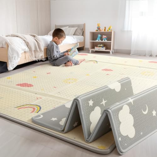 Mallify Krabbelmatte 180x200x1,5cm für Baby, Faltbar & Schadstofffrei, Beidseitig Verwendbare Spielmatte mit Kantenschutz, Kinderzimmer Spielteppich Play Mat, Tragbar & Wasserdicht