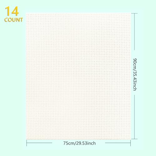 Image of 14CT Aida Cloth - 30x35 Inch Cross Stitch Fabric for Embroidery, Pre-Cut Needlework Material, Acid-Free, Durable Weave(Beige)