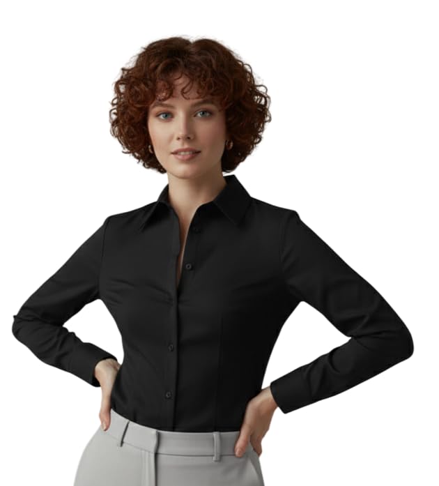 Image of modny Women Formal Cotton Shirt | Full Sleeve Regular Fit with V-Shape Collar | Stylish Casual & Office Wear Shirt | Available in Plus Sizes