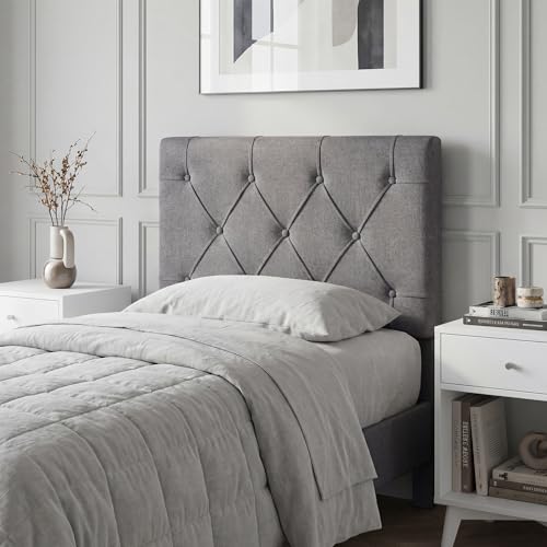 Giantex Upholstered Headboard for Twin/Twin XL Size Bed, Wall Mounted Twin Headboard Only, Modern Button Tufted Headboard for Dorm Bedroom, Attachment Device Included, Dorm Headboard, Gray