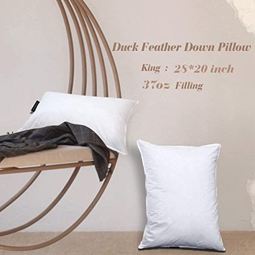 Ja Comforts Duck Feather And Down Bed Pillows For Sleeping(2 Pack)- Standard/Queen(20In×28In), Filling Weight 37 Oz, Hotel Collection, Cotton Cover, White #TOP5