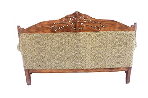 Image of Wooden 5 Seater Sofa Set, Solid Wood Sofa | 3+1+1 Natural Brown Finish with Fabric Seating | Traditional Design Furniture for Living Room, Home, Office
