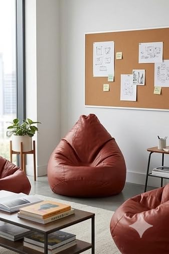 Image of 7 India Leatherette Bean Bag Without Beans| Comfortable Sofa Chair for Living Room, Bedroom & Office | Durable Double Stitch Bean Bag Seat only Cover Color Tan Size XL