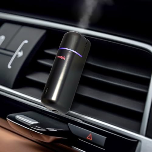 Shammgria Car Air Freshener Diffuser, Motion Sensor Waterless Essential Oil Diffuser for Car USB Rechargeable Air Freshener with 6 Refill Scents(Hilton/Sandwood/WhiteTea/Diamond/GreenBamboo/Pachuli