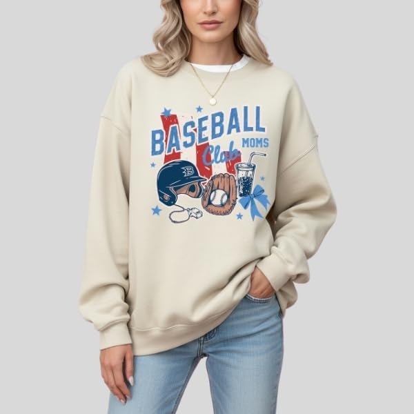 FITIN Retro Baseball Moms Club Graphic Crewneck Sweatshirt, Game Day Sports Mom Group Design, Sports Mom Gift Idea