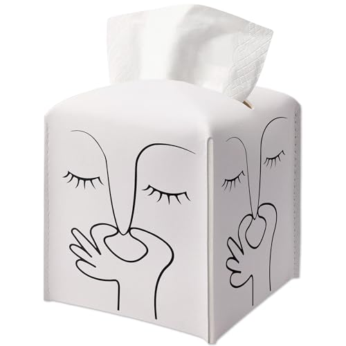 Leather Tissue Box Cover Holder Gifts, Humor Gift Ideas for Friends, Funny Guest Toilet Picture Print Decor for Bathroom Restroom, Housewarming New Home Favor-(5.2 Inches) A74