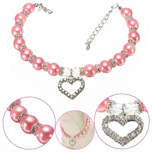 Pearl Dog Collars for Small Dogs, Elegant Dog Pearl Necklace with Crystal Bling Rhinestones Pearl Collar for Cats Girls Adjustable Beaded Pet Collar for Female Dogs and Cats, Pink S by Hotlion - Used condition - Image 7