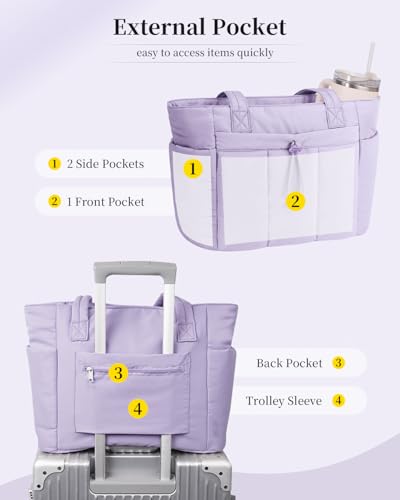 Image of Puffer Tote Bag for Women Handbag Nurse Bag with Cup Holder & Laptop Compartment & Trolley Sleeve for Work Travel