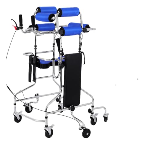 VJR 歩行器 高齢者用 介護 折り畳み式 10段調節可能 肘掛け 8輪 座面付 キャスター付き 歩行補助器 歩行車 多機能 軽量 グリップ付 老人 障害者用 プレゼント 組み立て簡単 (105*88*114cm,ブルー(8ラウンド+ブレーキ))