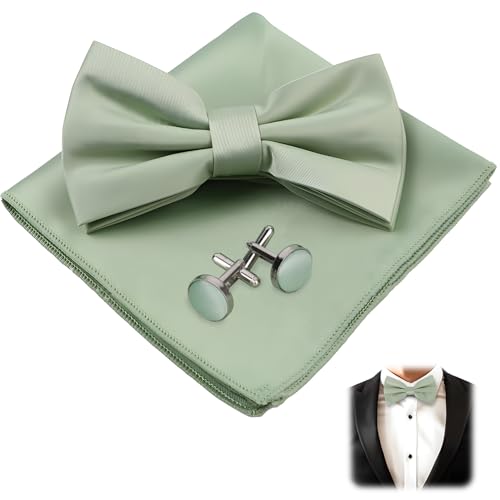 THKO Fliege Herren Mit Taschentuch Manschettenknöpfe Set Aus Grüner Seide Elegantes Herren Set Mit Grüner Seidenfliege Seidig Grünem Taschentuch Und Stilvollen Manschettenknöpfen