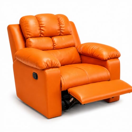 Image of Foire Electric Leather Recliner Chair with Swing & Rock Function | Relaxation Top Leather Reclining Armchair with Padded Headrest & Lumbar Support | Premium Comfort for Home, Office, Lounge, Orange