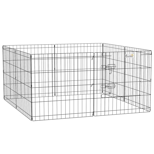 PawHut Parc enclos modulable pour Chiens Lapins rongeurs clôture pour Petits Animaux intérieur et extérieur Pliant 1 Porte 8 Panneaux en Fil de métal Porte...