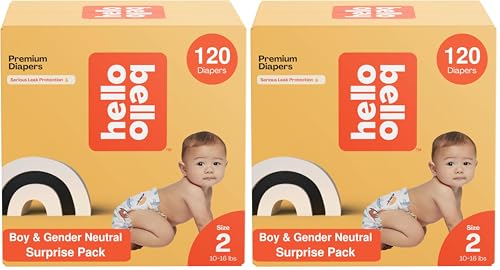 Image of Hello Bello Diapers, Size 2 (10-16 lbs) Surprise Pack for Boys - 120 Count of Premium Disposable Baby Diapers, Hypoallergenic with Soft, Cloth-Like Feel - Assorted Boy & Gender Neutral Patterns 160002