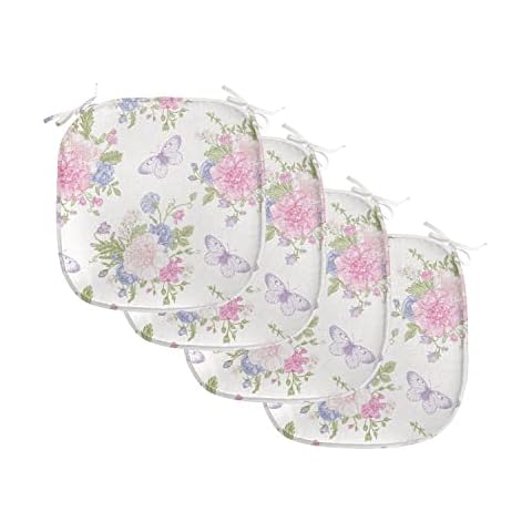 Lunarable Shabby Flora Chair Seating Cushion Set of 4 Cover