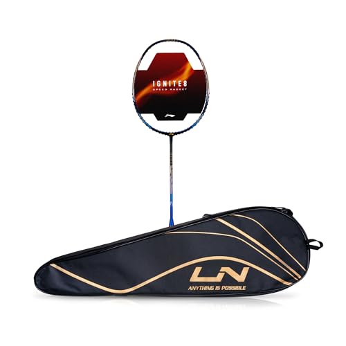 Li-Ning Ignite 8 Japanese Carbon Graphite Unstrung Badminton Racket with Full Cover (Black/Blue/Old Gold, 77 Grams) (B009T1NKBC) Amazon Price History, Amazon Price Tracker